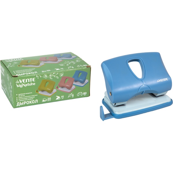 Дырокол на 20 л., пластиковый, с линейкой, deVENTE sigNATURE_сумеречный синий