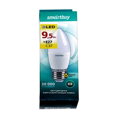 Лампа светодиодная (LED) Smartbuy C37 9,5W/3000K/E27