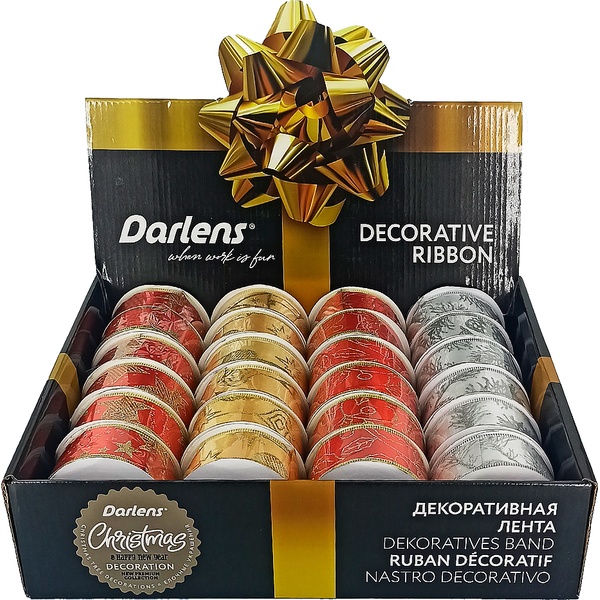 Лента упаковочная, Darlens, 3.8мм*27м, ассорти