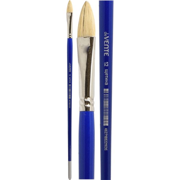 Кисть щетина, №12, овальная, удл. деревянная ручка, синяя, deVENTE Art