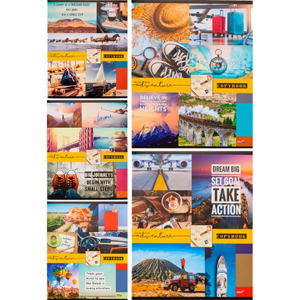 Тетрадь А5, клетка, 48 л., на скобе, 60 г/м², мел. бумага, Profit Коллаж путешественника_5 дизайнов