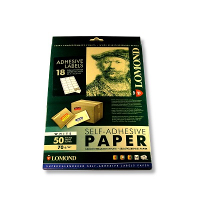 Бумага самоклеящаяся универсальная, А4, 18 шт. (66.7*46 мм), 70 г/м², 50 л., матовая, белая, LOMOND