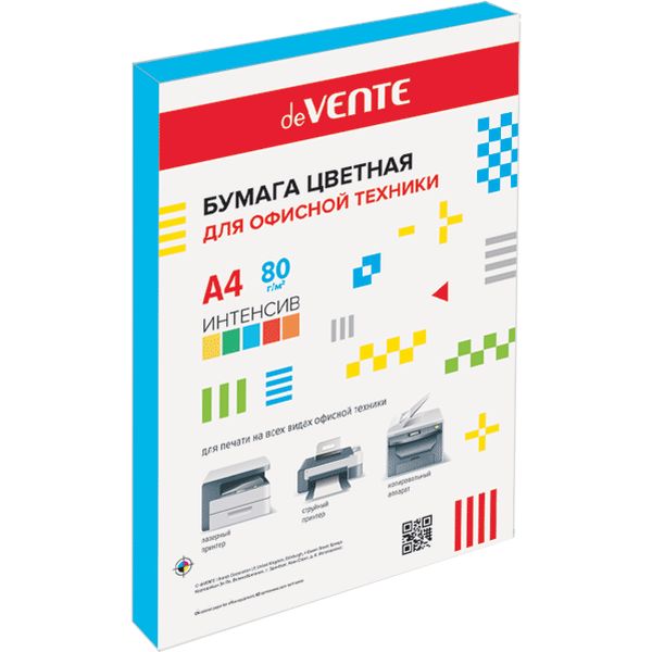 Бумага цветная А4/80/100 л., интенсив, синяя, deVENTE