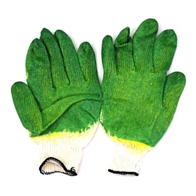 Перчатки рабочие, х/б с 1-сл. латексным покрытием ладони, 13 класс, зелено-желтые