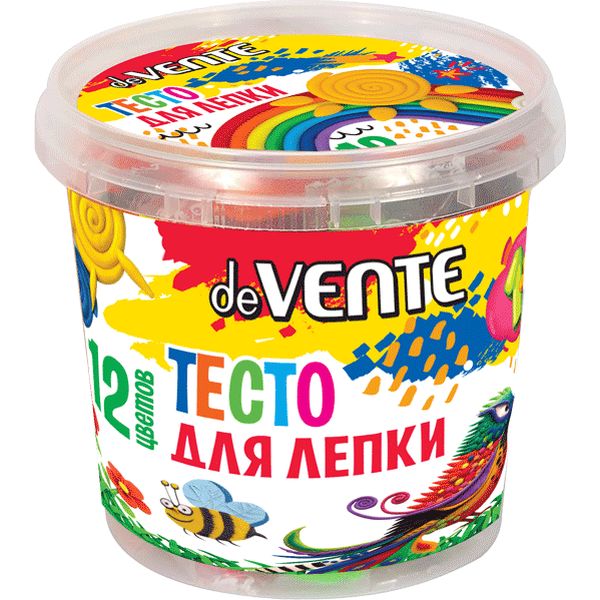 Тесто для лепки deVENTE 12 цветов, 360 г, в пластиковом ведерке