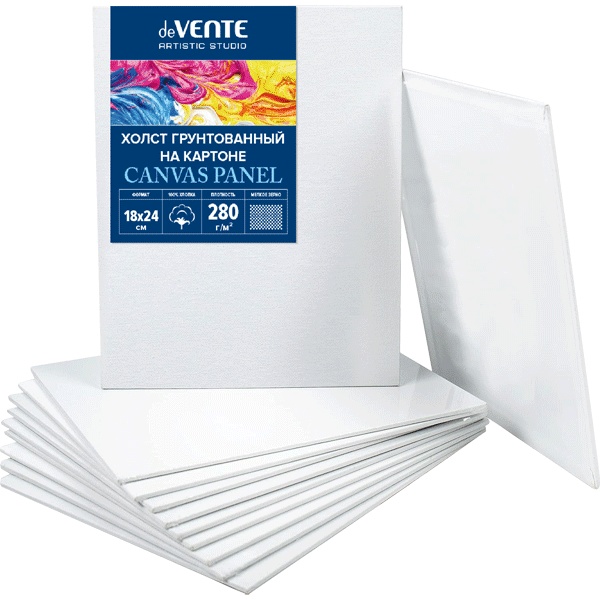 Холст на картоне грунтованный, 18*24 см, 100% хлопок, м/зерно, 280 г/м², deVENTE Artistic Studio