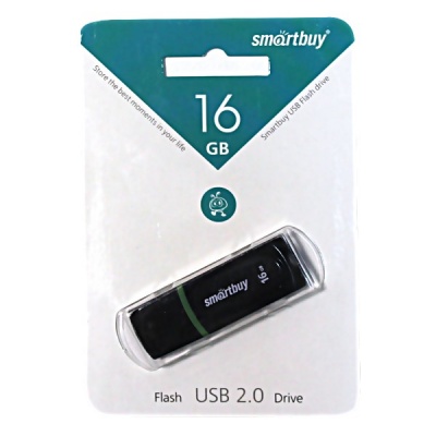 Флеш-накопитель USB 2.0, 16 ГБ, Smartbuy Paean Black/черный