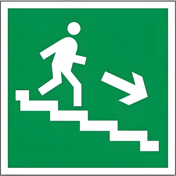 Знак эвакуационный "Направление к эвакуационному выходу по лестнице НАПРАВО вниз",200*200 мм,самокл.