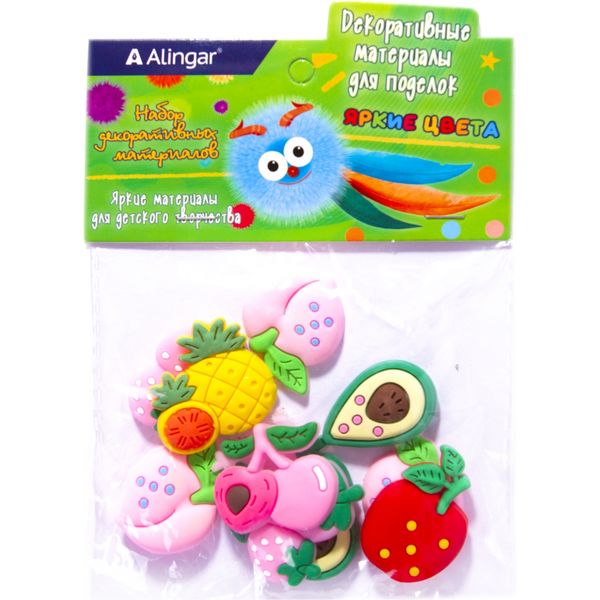 Декор для творчества Alingar Ягоды и фрукты, силикон, цв.: микс (10 шт.)
