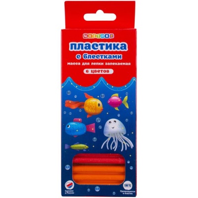 Пластика (полимерная глина) ЦВЕТИК, в наборе, 6 цветов по 20 г, с блестками, запекаемая