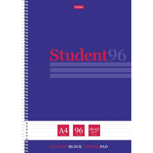 Тетрадь А4, на спирали, 96 л., линия, 60 г/м2, мат. лам., тисн., микроперф., Hatber Студенту_Синяя 