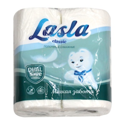 Полотенца бумажные Lasla Classic, 2 р.* 12 м, 2-сл., 200*250 мм, тиснение, перфорация, белые