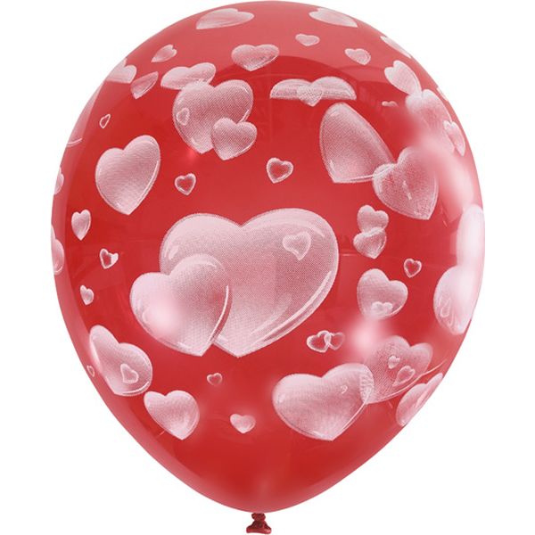 Шары воздушные Про любовь.., Ø30 см, латекс, 5 ст. рис., ДЕКОРАТОР Сердца_Cherry red (25 шт.)