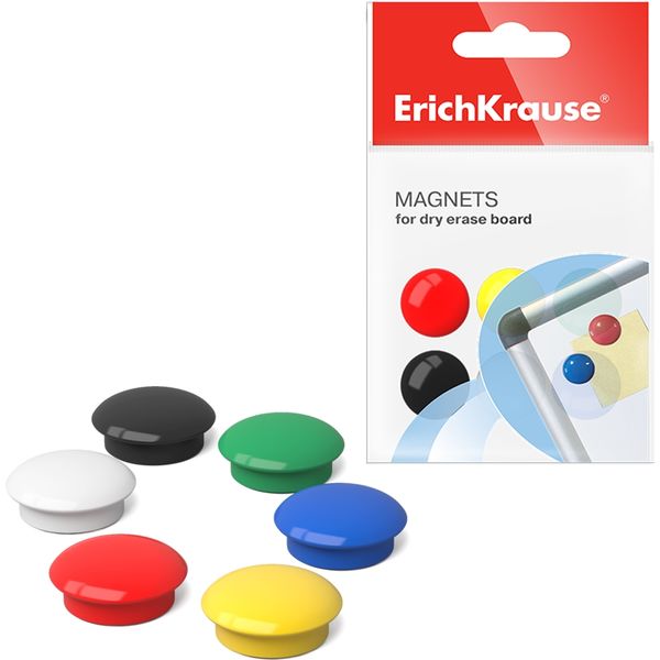 Магниты канцелярские ErichKrause, 12 шт., Ø20 мм, цв. ассорти, в п/п Магниты канцелярские ErichKrause, 12 шт., Ø20 мм, цв. ассорти, в п/п