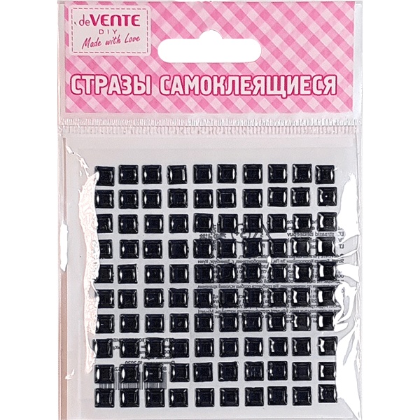 Стразы самоклеящиеся 6*6 мм, 100 шт., цв.: черный, deVENTE Square (Квадрат)