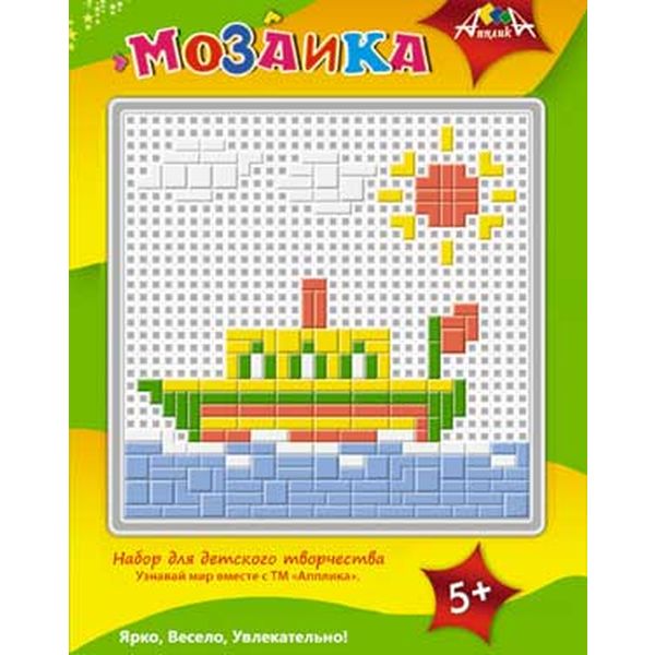 Тетрис-мозаика А5. АППЛИКА Пароход, пластик. эл-ты, пинцет, 5+ Акция!