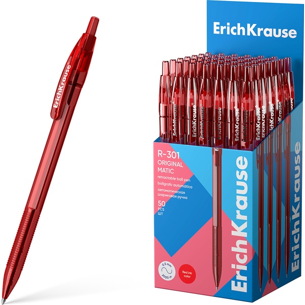 Ручка шариковая автомат., красная, 1.0 мм, рифл. грип, ErichKrause R-301 Matic Original