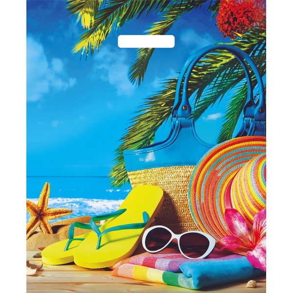 Пакет с вырубной ручкой, 45*38 см, полиэтилен 60 мкм, Пляж