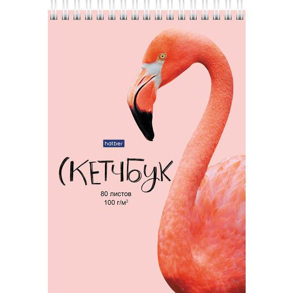 Скетчбук А5, на гребне, 80 л., бел. блок 100 г/м², Hatber Premium Фламинго Скетчбук А5, на гребне, 80 л., бел. блок 100 г/м², Hatber Premium Фламинго