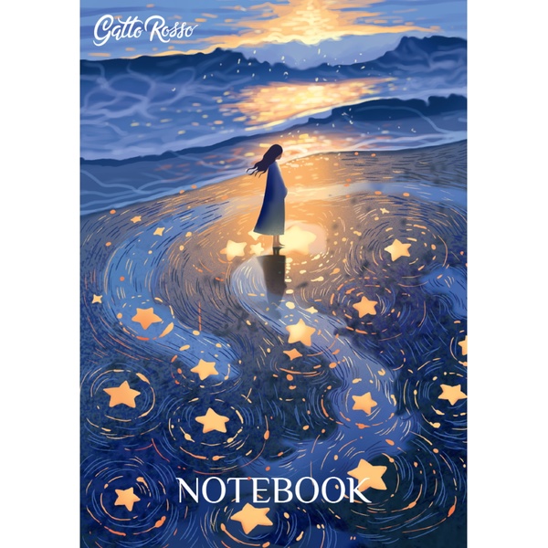 Блокнот на скобе А5, 40 л., линия, 80 г/м2, выб. лак, Gatto Rosso Звездный Notebook_На берегу   Акция