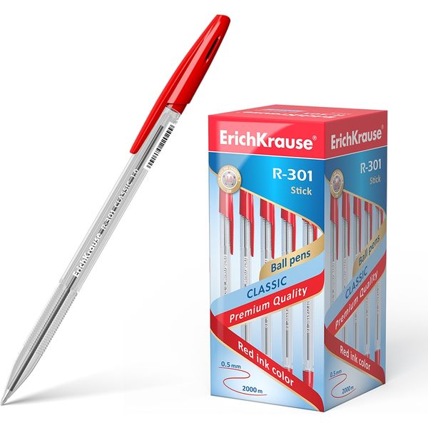 Ручка шариковая красная, 1.0 мм, узел Standard, ErichKrause R-301 Stick Classic Ручка шариковая красная, 1.0 мм, узел Standard, ErichKrause R-301 Stick Classic