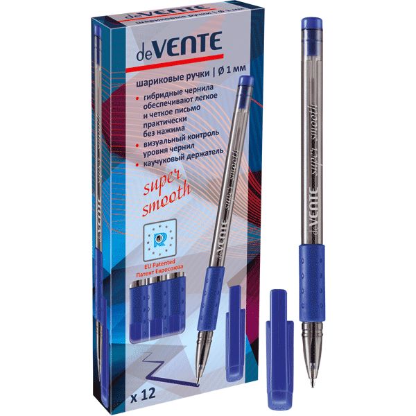 Ручка шариковая 1,0 мм синяя deVENTE Ultra Glide полупрозрачный корпус, каучуковая грип-зона Ручка шариковая 1,0 мм синяя deVENTE Ultra Glide полупрозрачный корпус, каучуковая грип-зона