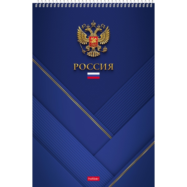Блокнот на спирали А4, 80 л., клетка, 60 г/м², уф-лак, ж/подложка, Hatber Россия