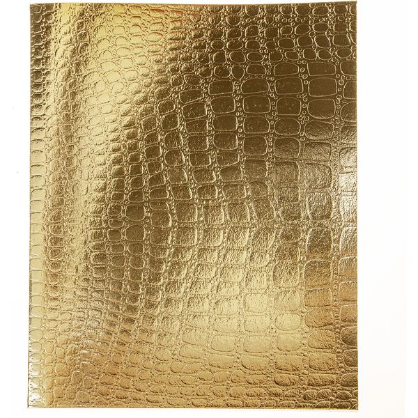 Тетрадь А5, 48 л., клетка, 65 г/м², на скобе, облож. бумвинил, тисн. "croco", Hatber Metallic_Золото