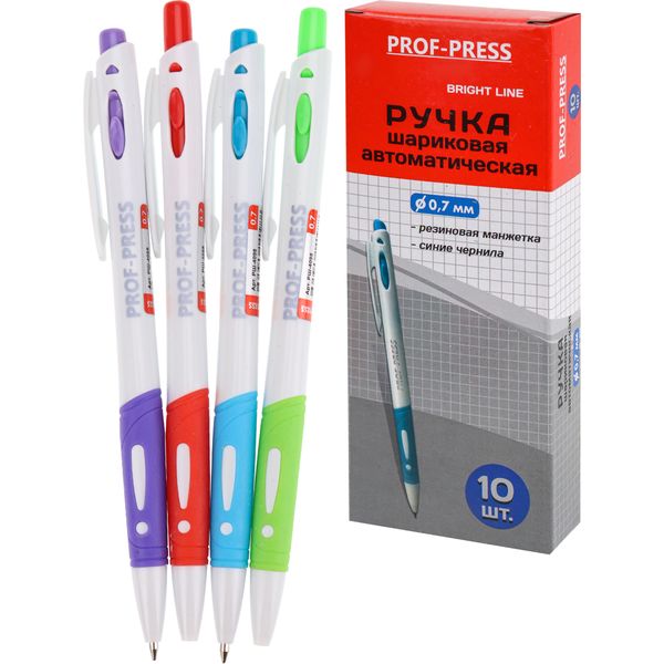 Ручка шариковая автомат., синяя, 0.7 мм, узел Standard, резин. грип, Prof-Press Bright line_4 диз. Ручка шариковая автомат., синяя, 0.7 мм, узел Standard, резин. грип, Prof-Press Bright line_4 диз.
