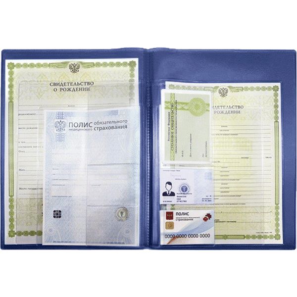 Папка для документов deVENTE, А4 12 файлов, пвх, т. синяя (ОМС, свидетельства, СНИЛС)