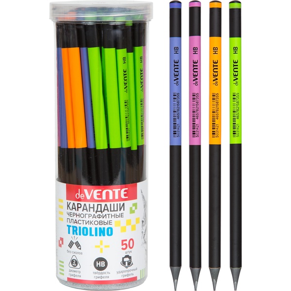 Карандаш чернографитный, HB, пластиковый "черное дерево", трехгран., deVENTE Triolino_4 дизайна