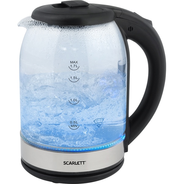 Чайник электрический Scarlett SC-EK27G10 1.7л. 1800Вт черный/серебристый корпус: стекло/пластик