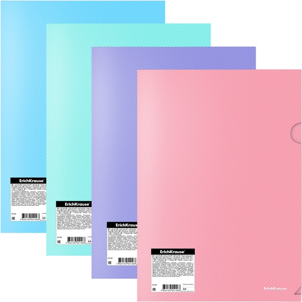 Папка-уголок А4, PP 180 мкм, непрозр., "диагональ", ErichKrause Diagonal Pastel/ 4 дизайна