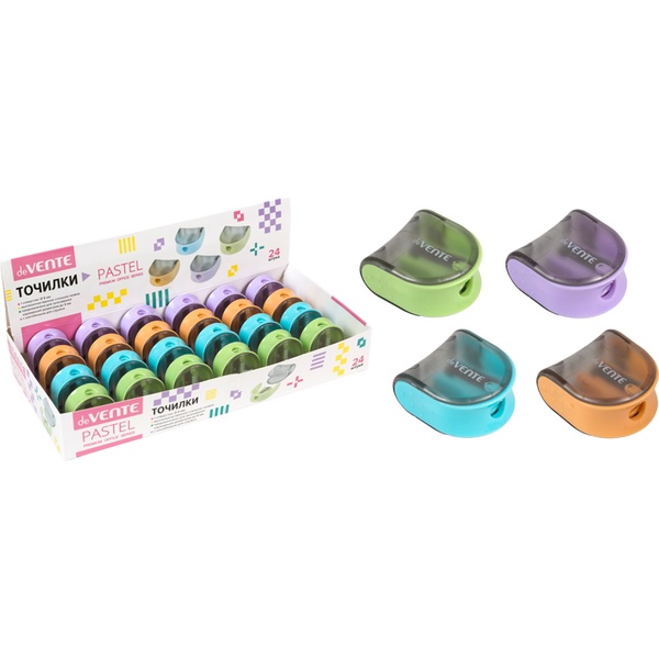 Точилка пластиковая, 1 отв., контейнер, deVENTE Pastel_4 дизайна