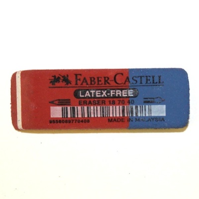 Ластик FABER-CASTELL Latex-Free (комбинированный), синт. каучук, скошенный, 56*20*7 мм, красно-синий