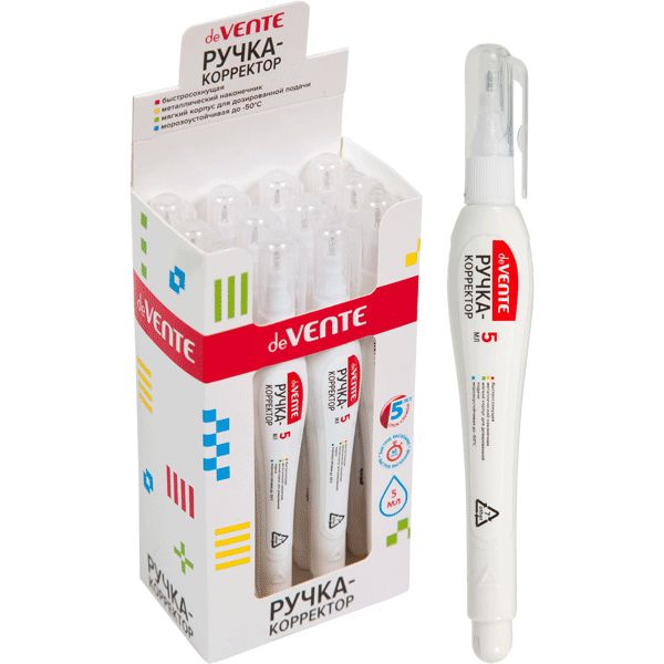 Ручка-корректор 5 мл deVENTE, на основе растворителя, метал. ПУ, эргоном. корпус Ручка-корректор 5 мл deVENTE, на основе растворителя, метал. ПУ, эргоном. корпус