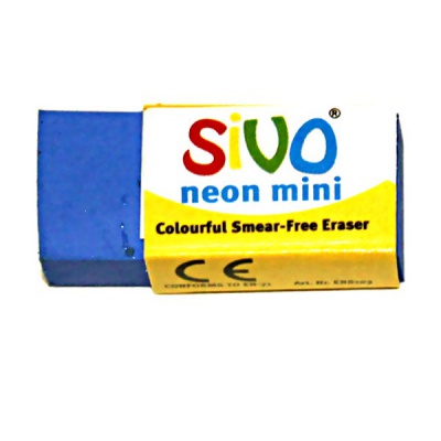 Ластик SIVO Neon mini, полимер, прямоугольный, 30*15*10 мм, 5 дизайнов, + картон. держатель