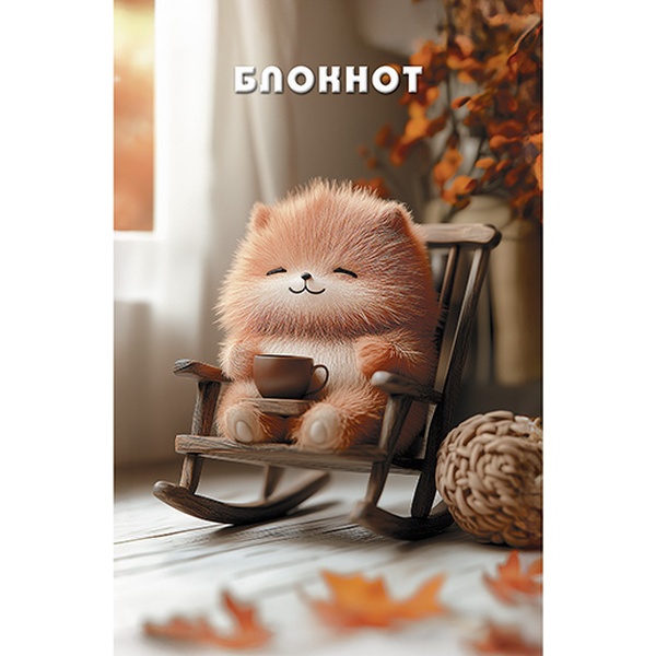 Блокнот на скобе А6, 16 л., клетка, 60 г/м², вд-лак, PLANO Довольный пушистик