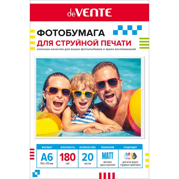 Фотобумага А6 180 г/м² 20 л. матовая односторонняя deVENТЕ   Акция!