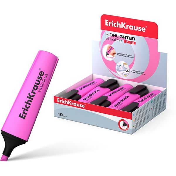 Текстмаркер розовый, неоновый, ШЛ 0.6-5.2 мм, н-к "клин", ErichKrause Visioline V-12