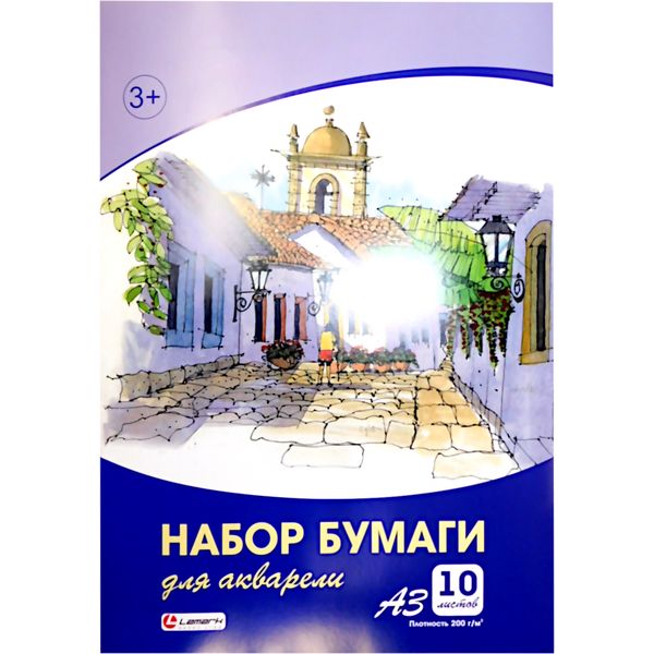 Папка для акварели, А3, 10 л., 200 г/м², цв.: белый, целлюлоза 100%, Lamark