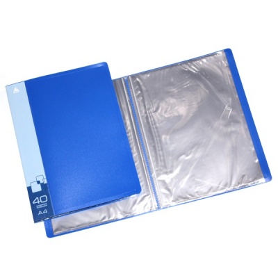 Папка с 40 файлами А4, PP 650 мкм, "песок", торц. карм., Бюрократ/ Синяя