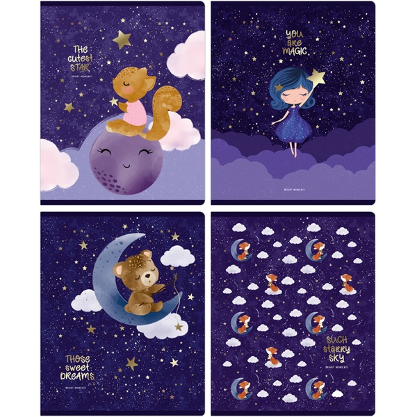 Тетрадь А5, клетка, 48 л., на скобе, 60 г/м², тисн. ф., BG Sweet dreams_4 дизайна