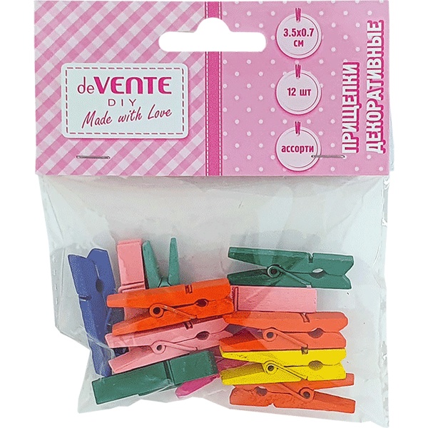 Прищепки декоративные deVENTE DIY, деревянные, 35*7 мм, цв.: микс (12 шт.)