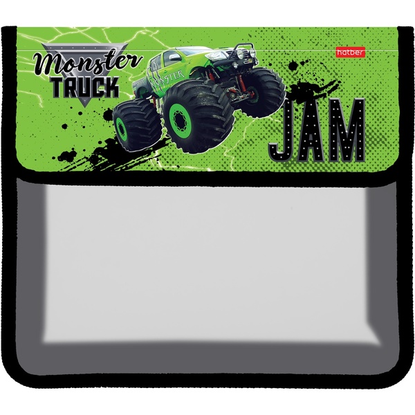 Папка А5 на липучке, 2 отд., пластик 500 мкм, прозрачная, цв. клапан, Hatber MonsterTruck Папка А5 на липучке, 2 отд., пластик 500 мкм, прозрачная, цв. клапан, Hatber MonsterTruck