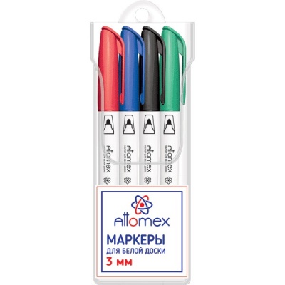 Маркеры для м/м доски, набор 4 цвета, пулевидный н-к, 3 мм, Attomex Маркеры для м/м доски, набор 4 цвета, пулевидный н-к, 3 мм, Attomex