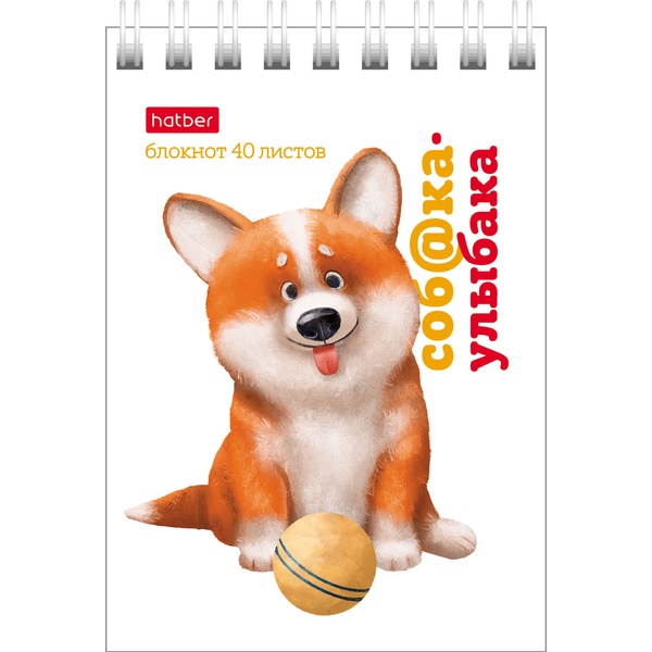 Блокнот на гребне А7, 40 л., клетка, 65 г/м², уф-лак, Hatber Соб@ка-улыбака_6 дизайнов