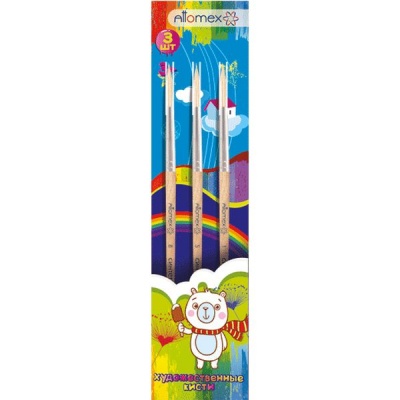 Набор кистей синтетика Attomex, 3 шт.: круглые, № 1, 5, 8, дерев. ручка, цв. натуральный