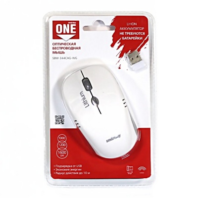 Мышь беспроводная оптическая Smartbuy ONE 344CAG, с зарядкой от USB, белый/серый Мышь беспроводная оптическая Smartbuy ONE 344CAG, с зарядкой от USB, белый/серый
