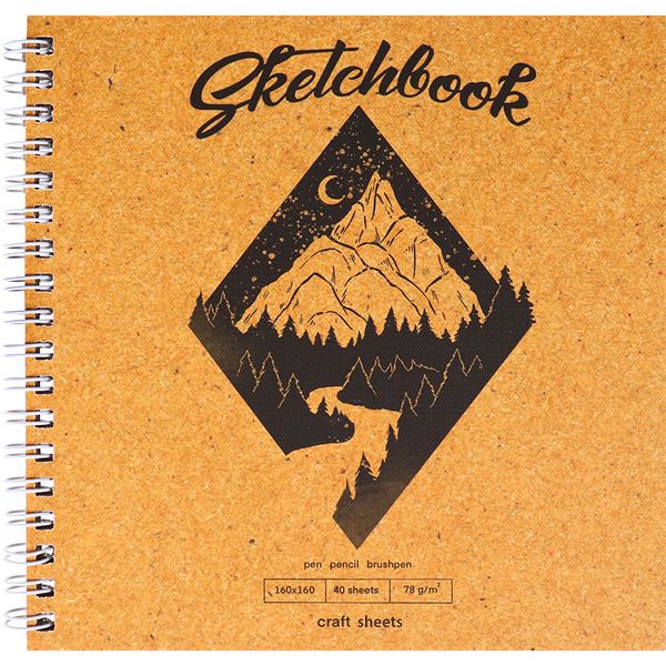 Скетчбук 160*160 мм, на гребне, 40 л., крафт блок 78 г/м², MILAND Гора   Акция!